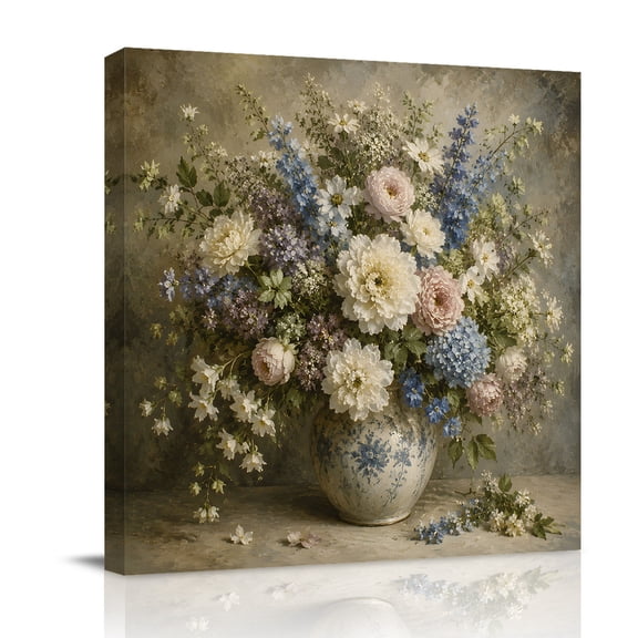 Canvas Wall Art, Rustic Flowers Framed Canvas Prints for Bathroom Desk, Pastoral Hydrangea Daisy Floral Retro Plants Small Gallery Wrapped Wall Decor for Home Office, Gifts, 8"x8" Ship Next Day
