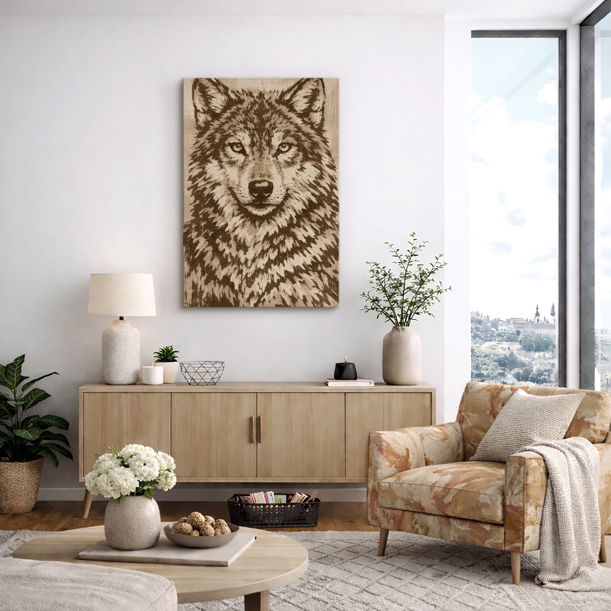 Rustic Wolf Canvas Wall Art Rustic Wolf Portrait Print for Living Room Decoration ...