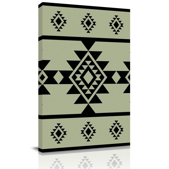 Canvas Wall Art, Sage Green Boho Framed Canvas Prints for Kitchen Bedroom, Southwest Aztec Abstract Geometric Small Gallery Wrapped Wall Decor for Home Office, Gifts, 8"x12" Ship Next Day
