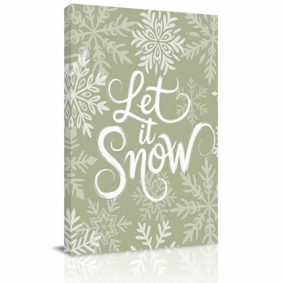 Canvas Wall Art, Sage Green Christmas Framed Canvas Prints for Bathroom Hallway, Vintage Winter Xmas Snowflakes Small Gallery Wrapped Wall Decor for Home Office, Gifts, 8"x10" Ship Next Day