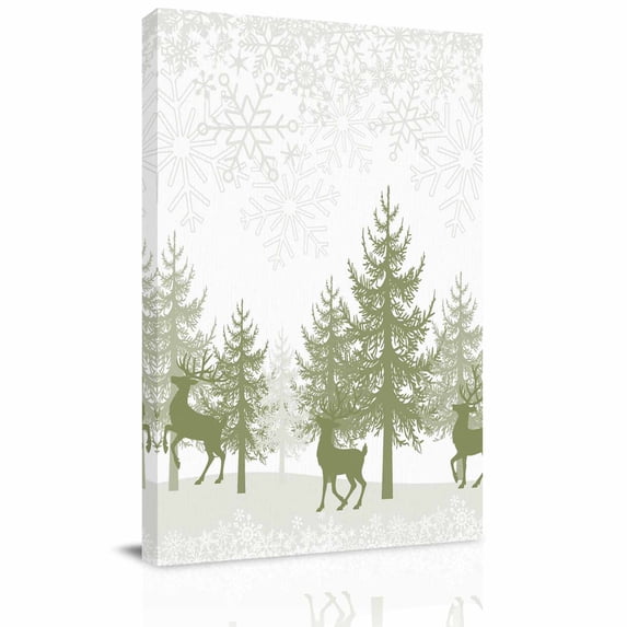 Canvas Wall Art, Sage Green Christmas Framed Canvas Prints for Living Room Dining Room, Xmas Pine Tree Elk Snowflake Extra Large Gallery Wrapped Wall Decor for Home Office, Gifts, 22"x28"