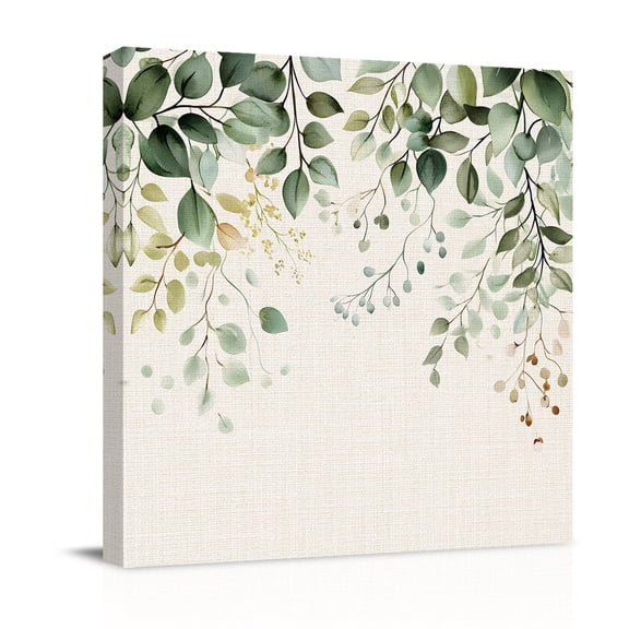 Canvas Wall Art, Sage Green Eucalyptus Framed Canvas Prints for Bathroom Desk, Traditional Tree Branch Leaf Plant Small Gallery Wrapped Wall Decor for Home Office, Gifts, 8"x8" Ship Next Day