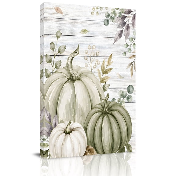 Canvas Wall Art, Sage Green Pumpkins Framed Canvas Prints for Living Room Office, Fall Thanksgiving Autumn Wood Grain Extra Large Gallery Wrapped Wall Decor for Home Office, Gifts, 24"x32"