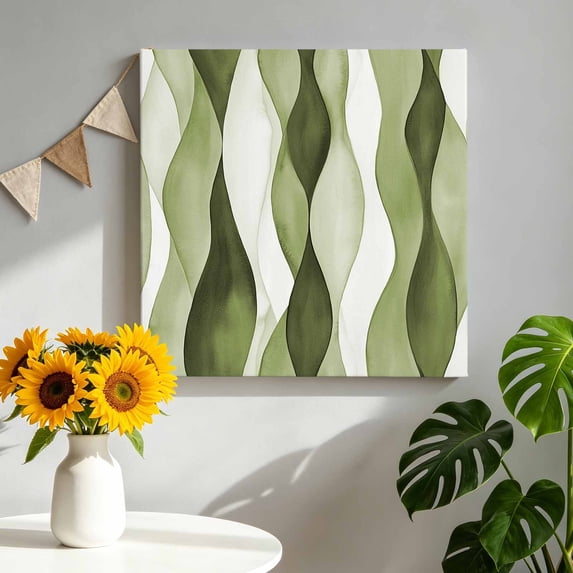 Canvas Wall Art Sage Green Ripple Canvas Art Print Abstract Gradient Pictures Wall Decor for Living Room Bedroom Artwork Decorations Stretched Framed Ready to Hang 8"x8"