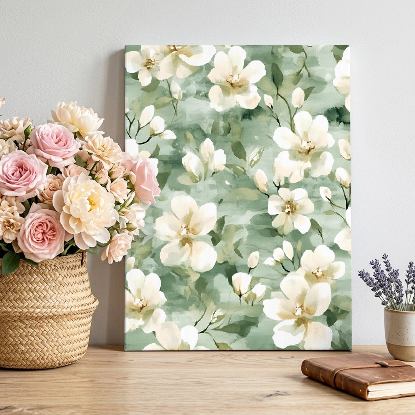 Canvas Wall Art, Sage Green Spring Floral Framed Canvas Prints for ...