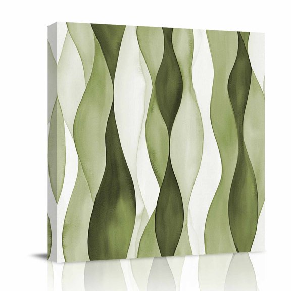 Canvas Wall Art, Sage Green Stripes Framed Canvas Prints for Bathroom Desk, Retro Farmhouse Abstract Ripple Small Gallery Wrapped Wall Decor for Home Office, Gifts, 8"x8" Ship Next Day