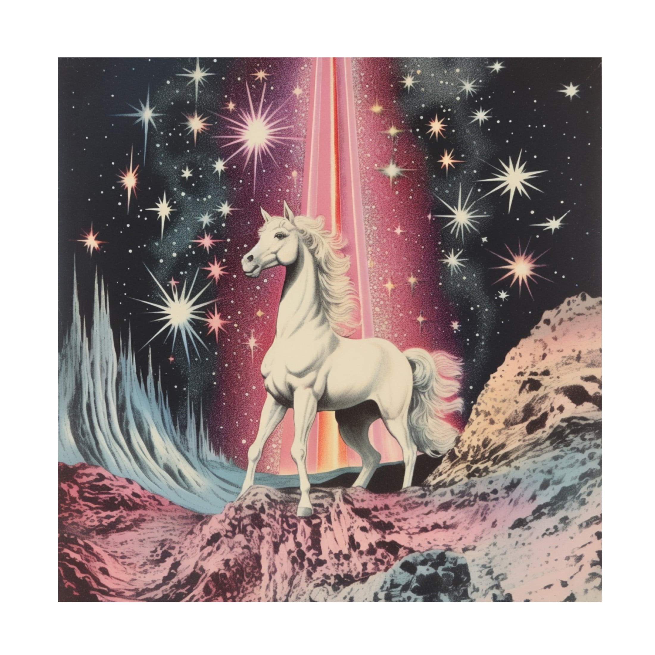 Canvas Wall Art - Samantha Hearn '1980S Magical Horse Collage Art' Wall Art for Living Room, Bedroom, or Office D?cor by Trademark Fine Art - 24 x 24 Inches