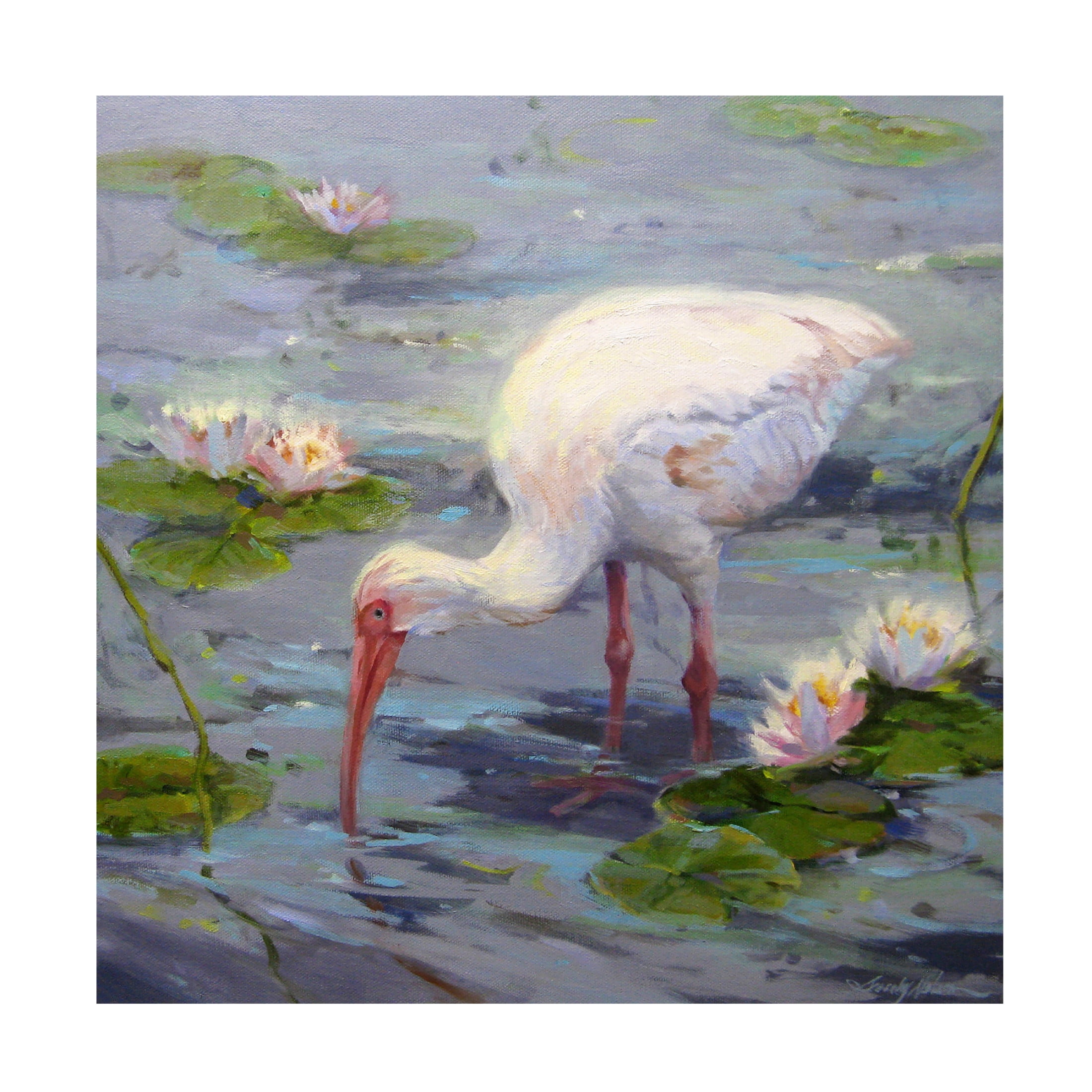 Canvas Wall Art - Sandy Nelson 'Ibis and Lilies' Wall Art for Living Room, Bedroom, or Office Décor by Trademark Fine Art - 35 x 35 Inches