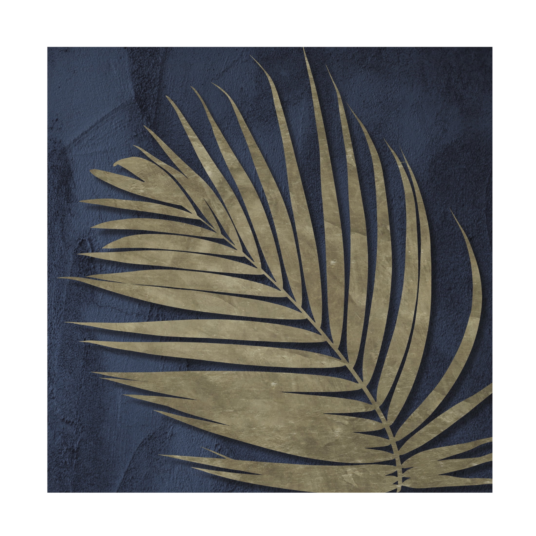 Blue and Gold Fronds Canvas Wall Art with Wood Frame