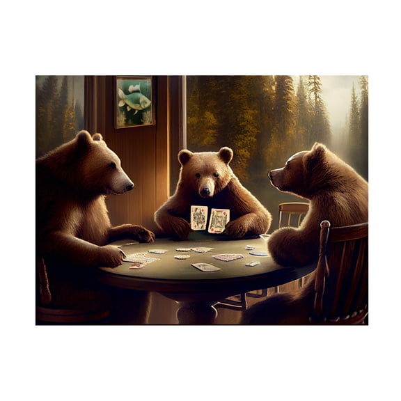 Canvas Wall Art - Sasha 'Brown Bear Poker' Wall Art for Living Room, Bedroom, or Office Décor by Trademark Fine Art - 32 x 24 Inches - 32x24