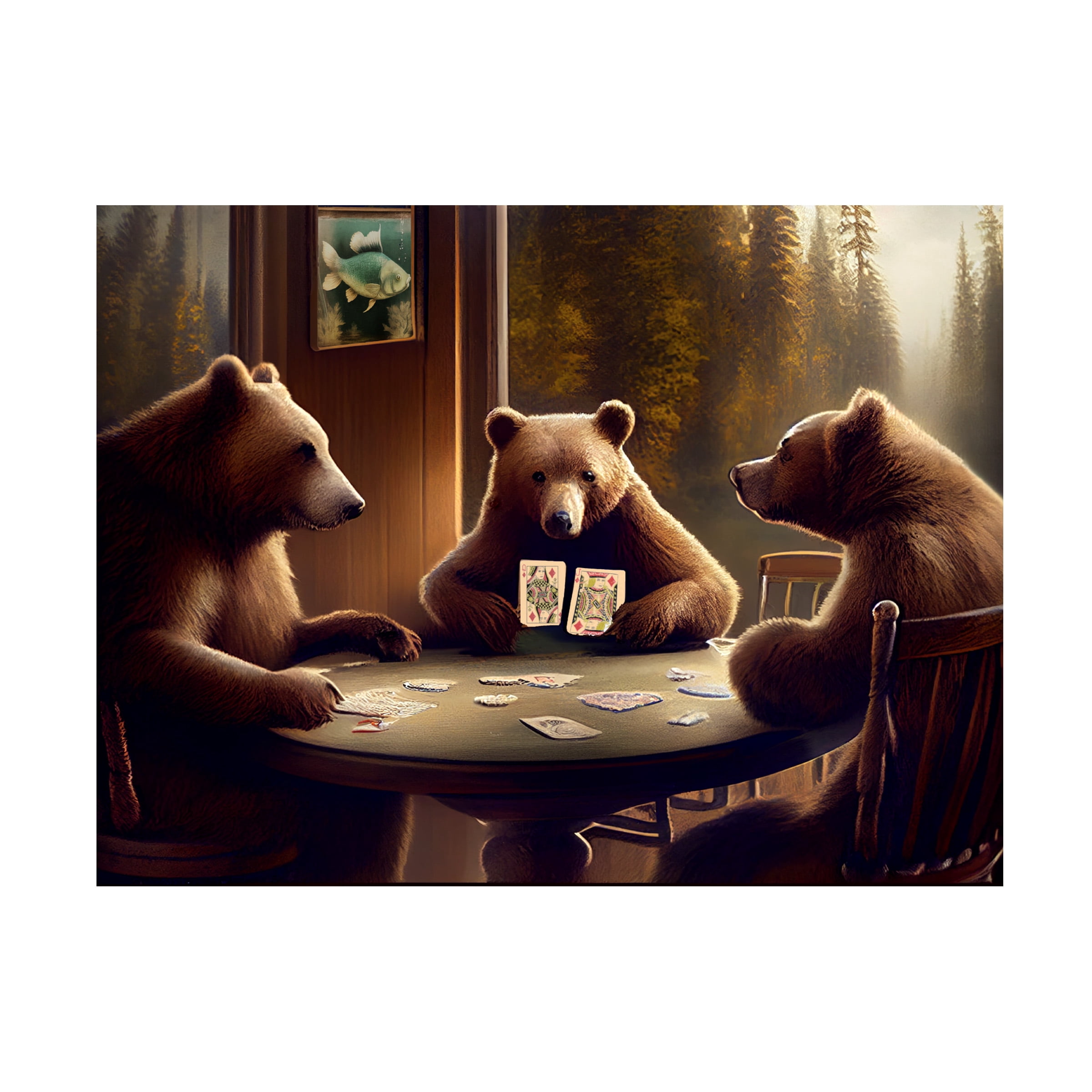 Canvas Wall Art - Sasha 'Brown Bear Poker' Wall Art for Living Room, Bedroom, or Office Décor by Trademark Fine Art - 47 x 35 Inches - 47x35
