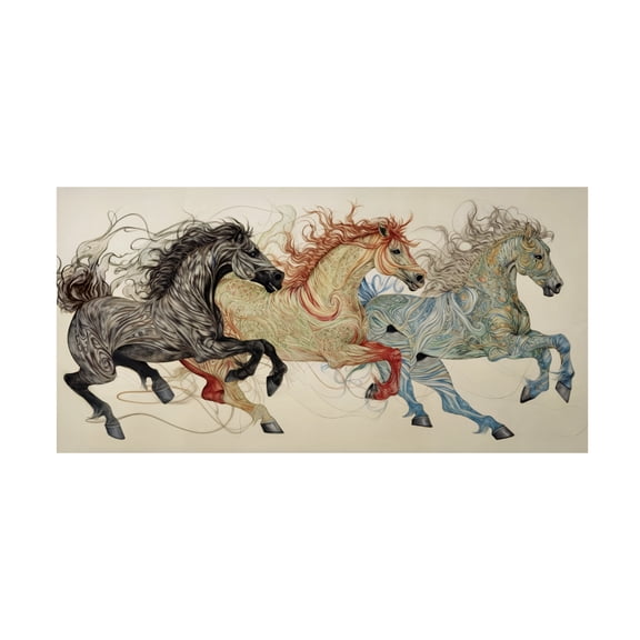 Canvas Wall Art - Sasha 'Dancing Horses' Wall Art for Living Room, Bedroom, or Office Décor by Trademark Fine Art - 19 x 10 Inches