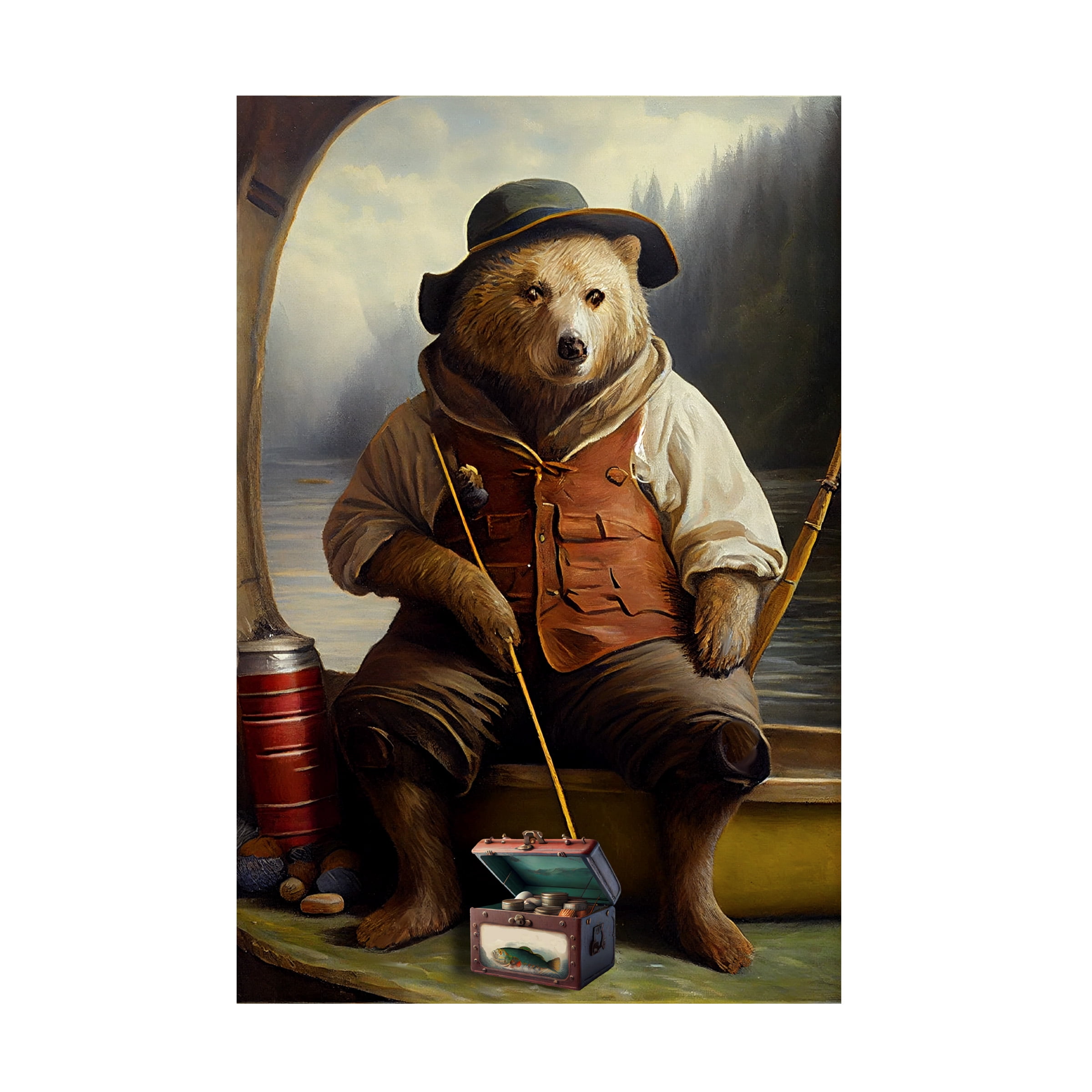 Canvas Wall Art - Sasha 'Fishing Bear I' Wall Art for Living Room, Bedroom, or Office DÃ©cor by Trademark Fine Art - 22 x 32 Inches