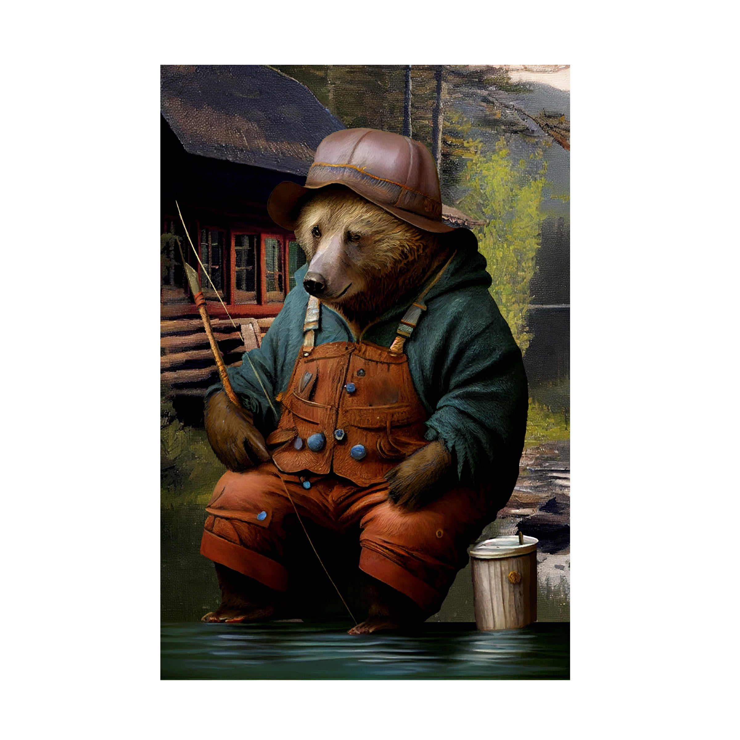 Canvas Wall Art - Sasha 'Fishing Bear II' Wall Art for Living Room, Bedroom, or Office DÃ©cor by Trademark Fine Art - 16 x 24 Inches