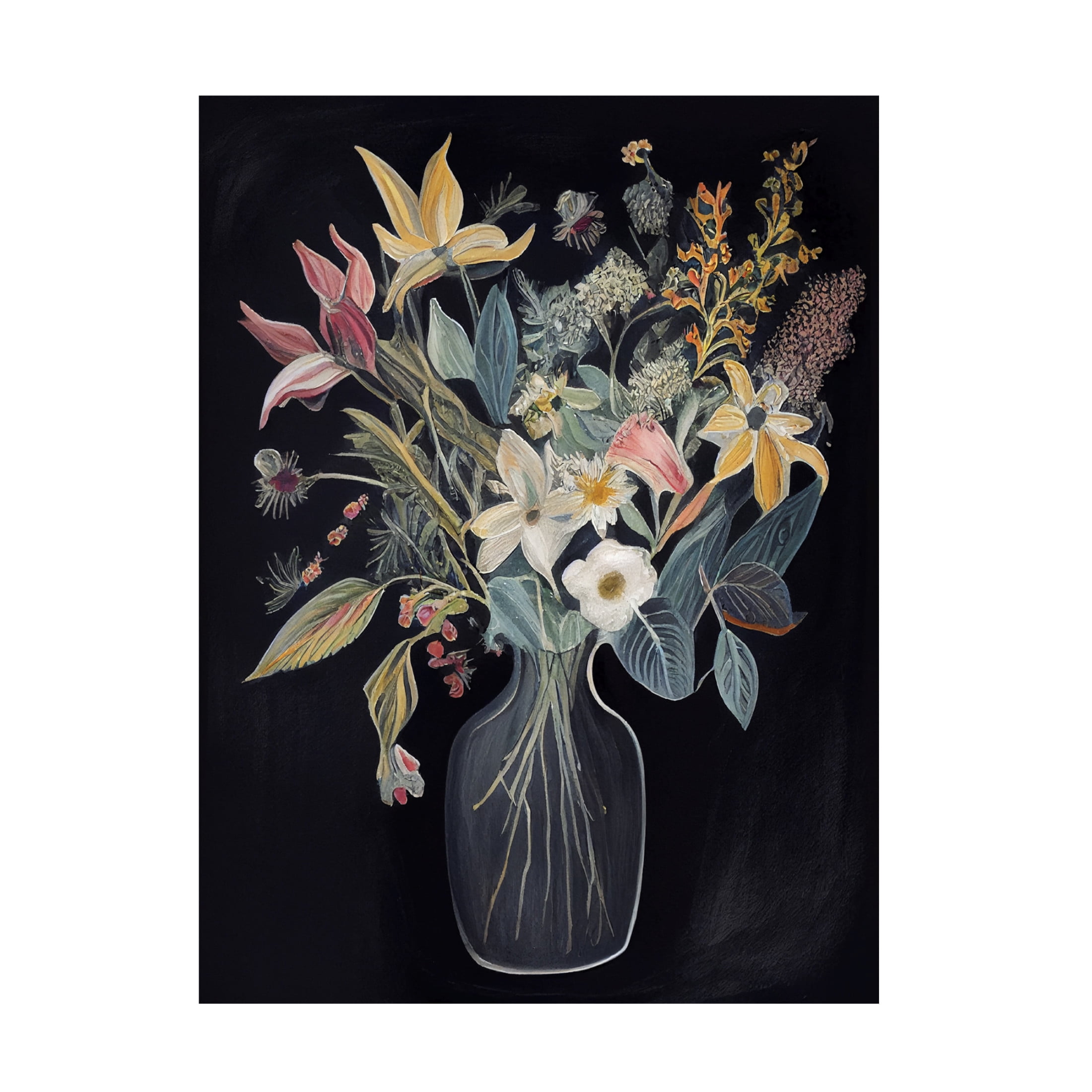 Canvas Wall Art - Sasha 'Flowers of the Night II' Wall Art for Living Room, Bedroom, or Office Décor by Trademark Fine Art - 14 x 19 Inches