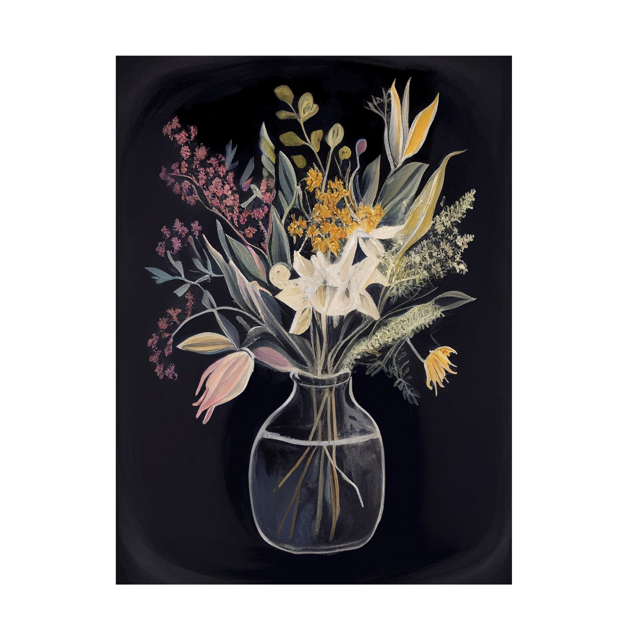 Canvas Wall Art - Sasha 'Flowers of the Night III' Wall Art for Living Room, Bedroom, or Office Décor by Trademark Fine Art - 24 x 32 Inches
