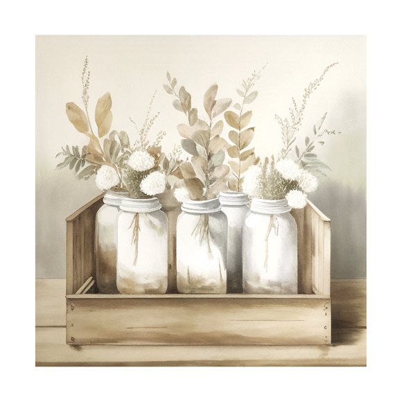Canvas Wall Art - Sasha 'Mason Jars II' Wall Art for Living Room, Bedroom, or Office Décor by Trademark Fine Art - 14 x 14 Inches