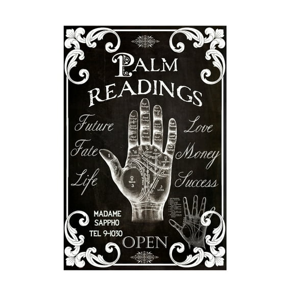 Canvas Wall Art - Sasha 'Palm Readings' Wall Art for Living Room, Bedroom, or Office Décor by Trademark Fine Art - 12 x 19 Inches