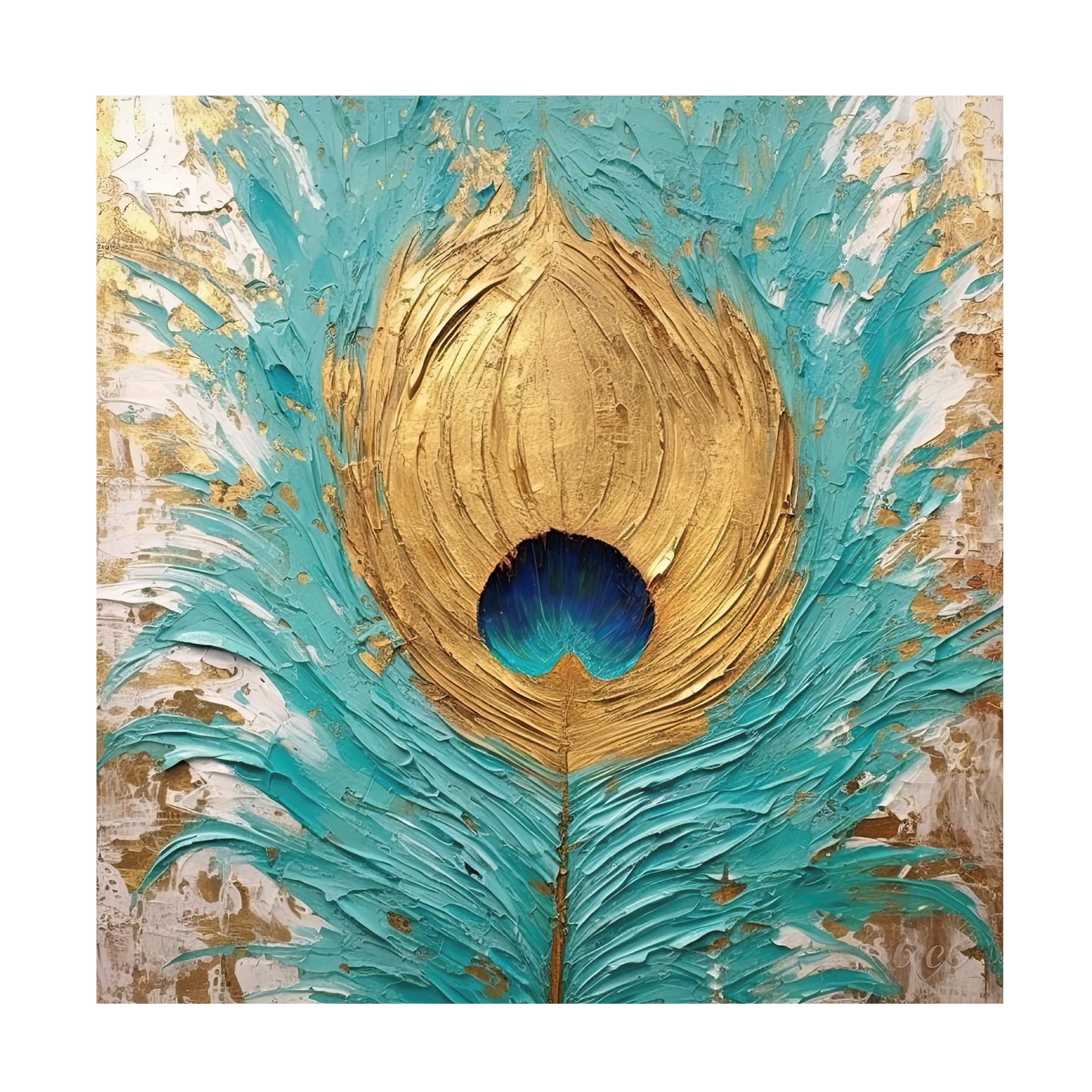 Canvas Wall Art - Sasha 'Peacock Impasto II' Wall Art for Living Room, Bedroom, or Office DÃ©cor by Trademark Fine Art - 24 x 24 Inches
