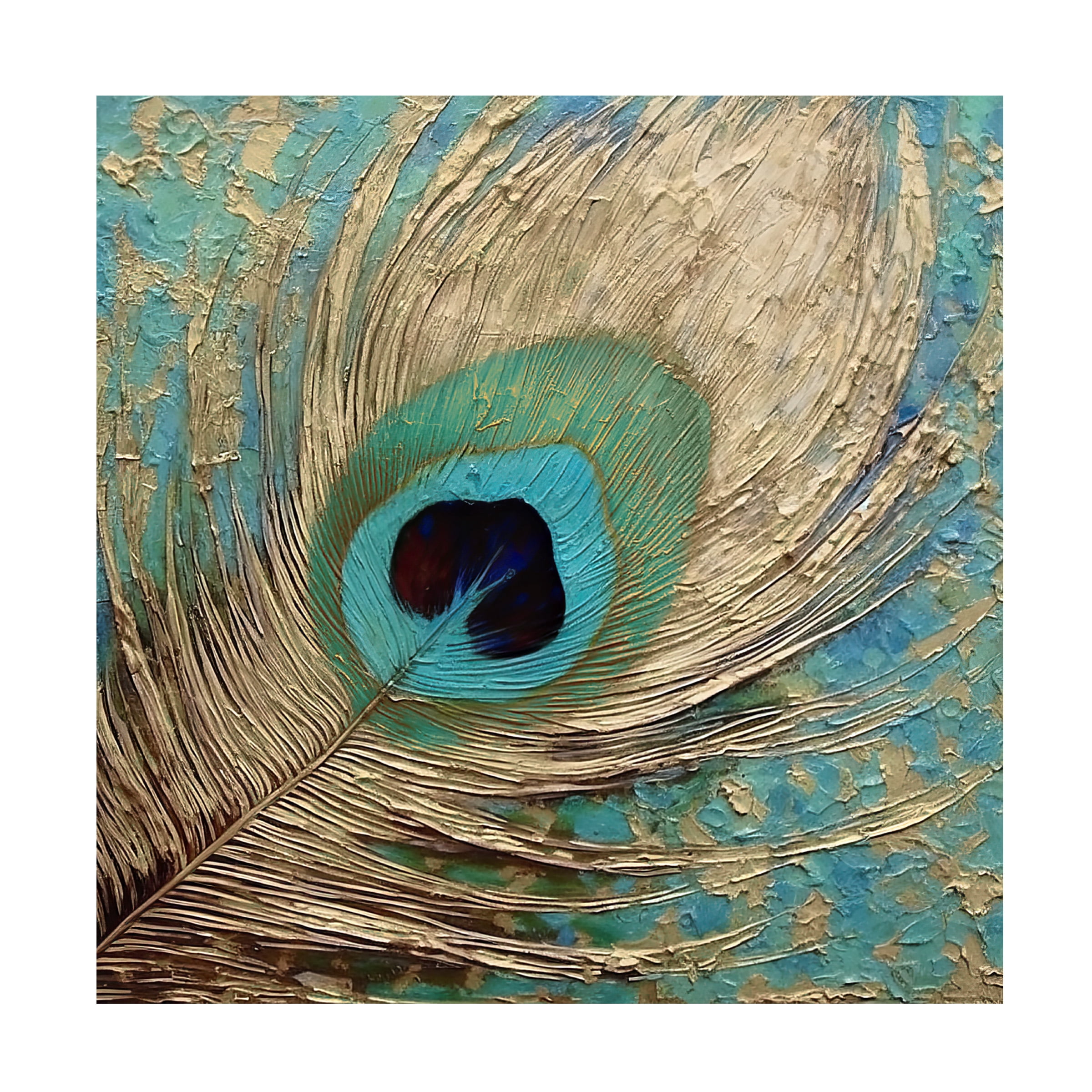 Canvas Wall Art - Sasha 'Peacock Impasto IV' Wall Art for Living Room, Bedroom, or Office DÃ©cor by Trademark Fine Art - 24 x 24 Inches