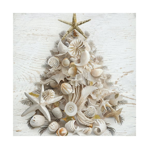 Canvas Wall Art - Sasha 'Seaside Christmas I' Wall Art for Living Room, Bedroom, or Office Décor by Trademark Fine Art - 35 x 35 Inches