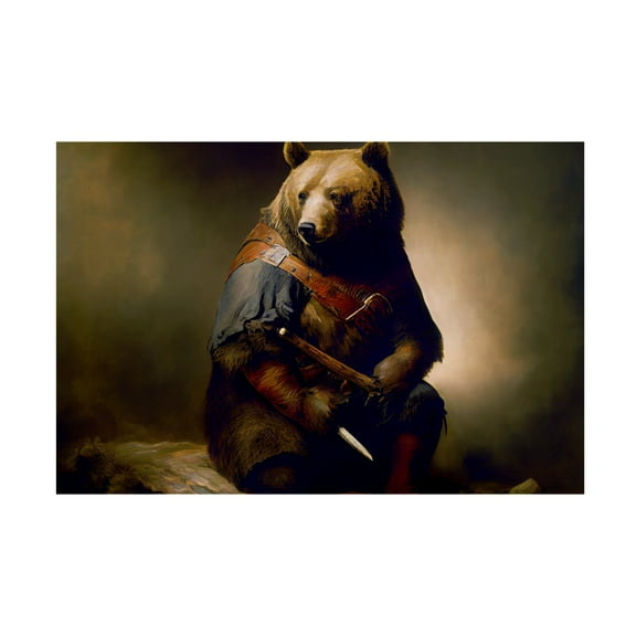 Canvas Wall Art - Sasha 'Warrior Bear I' Wall Art for Living Room, Bedroom, or Office Décor by Trademark Fine Art - 19 x 12 Inches