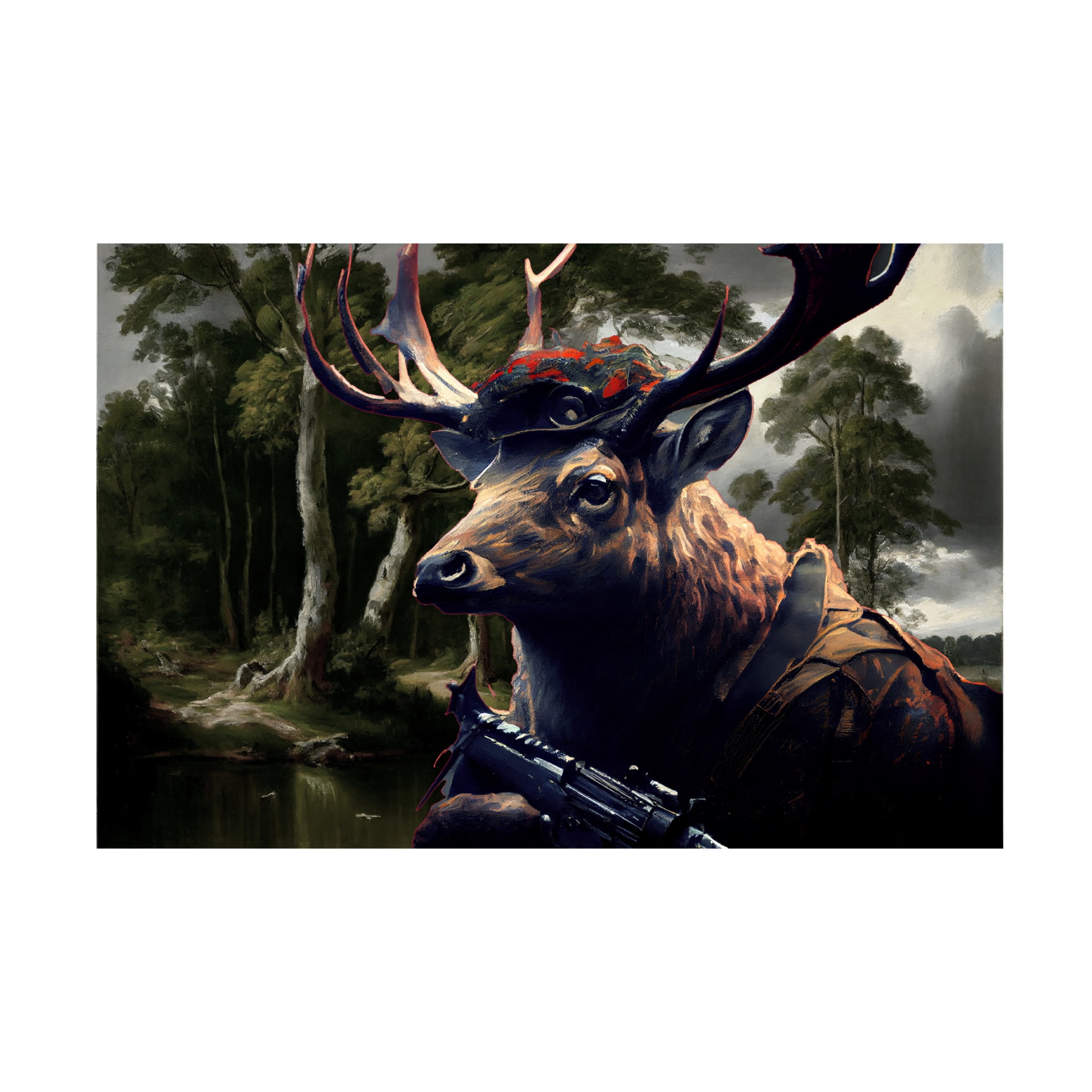 Canvas Wall Art - Sasha 'Warrior Deer III' Wall Art for Living Room, Bedroom, or Office Décor by Trademark Fine Art - 47 x 30 Inches