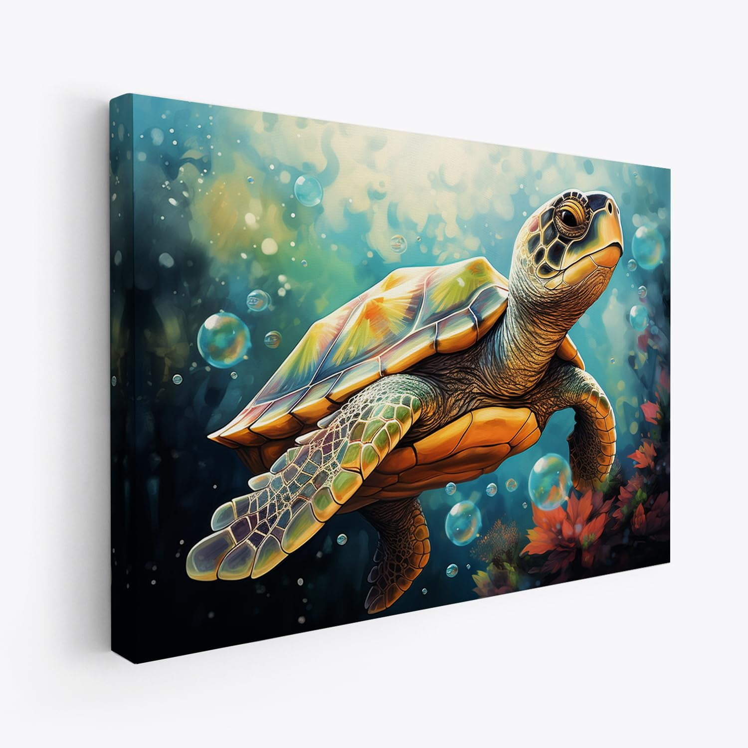 Canvas Wall Art Sea Turtle Design, Coastal Home Decor Gift for Marine Lovers, Pre-Hung Framed ...