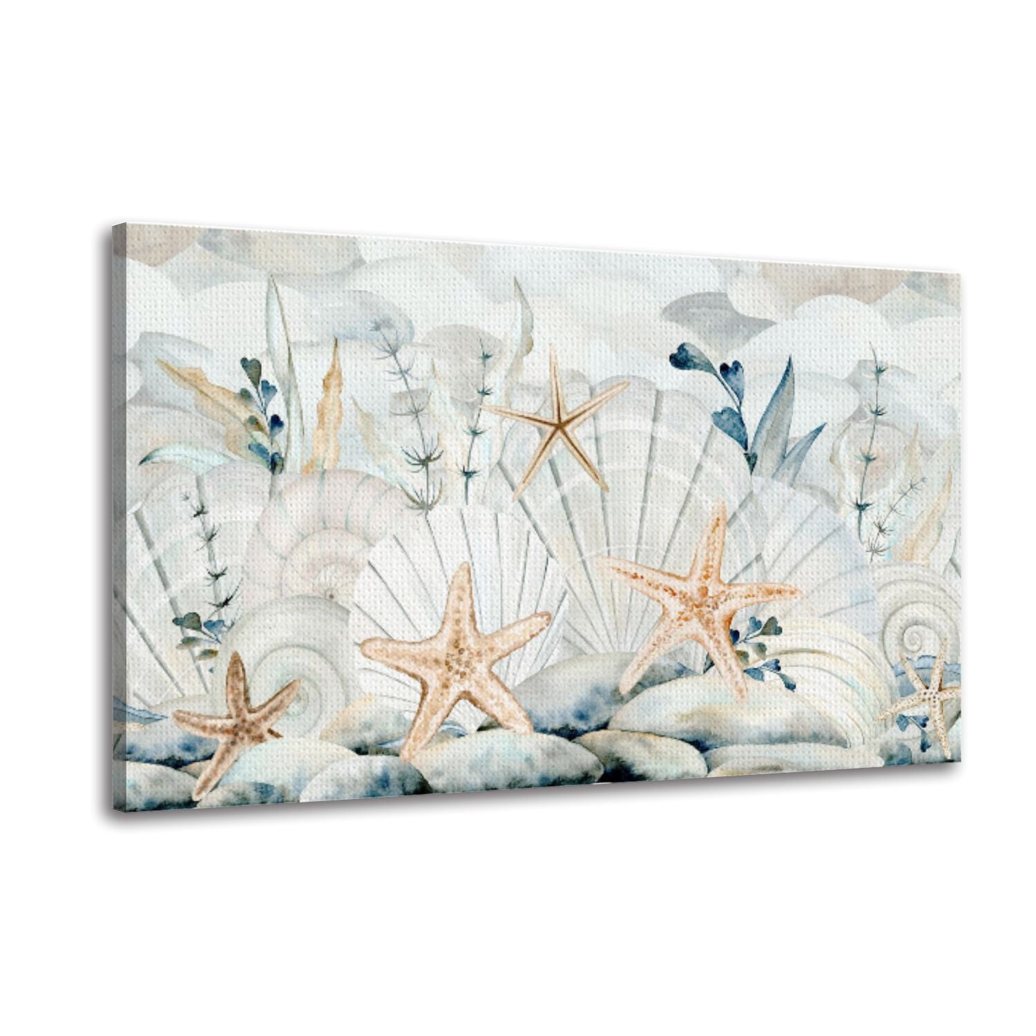 Canvas Wall Art Seamless pattern border beige sea shells stars pebbles ...