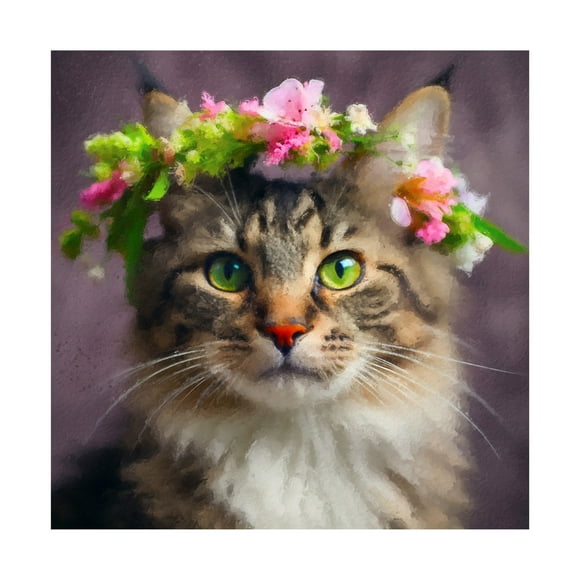 Canvas Wall Art - Sean Parnell 'Cat Flower 2' Wall Art for Living Room, Bedroom, or Office Décor by Trademark Fine Art - 14 x 14 Inches