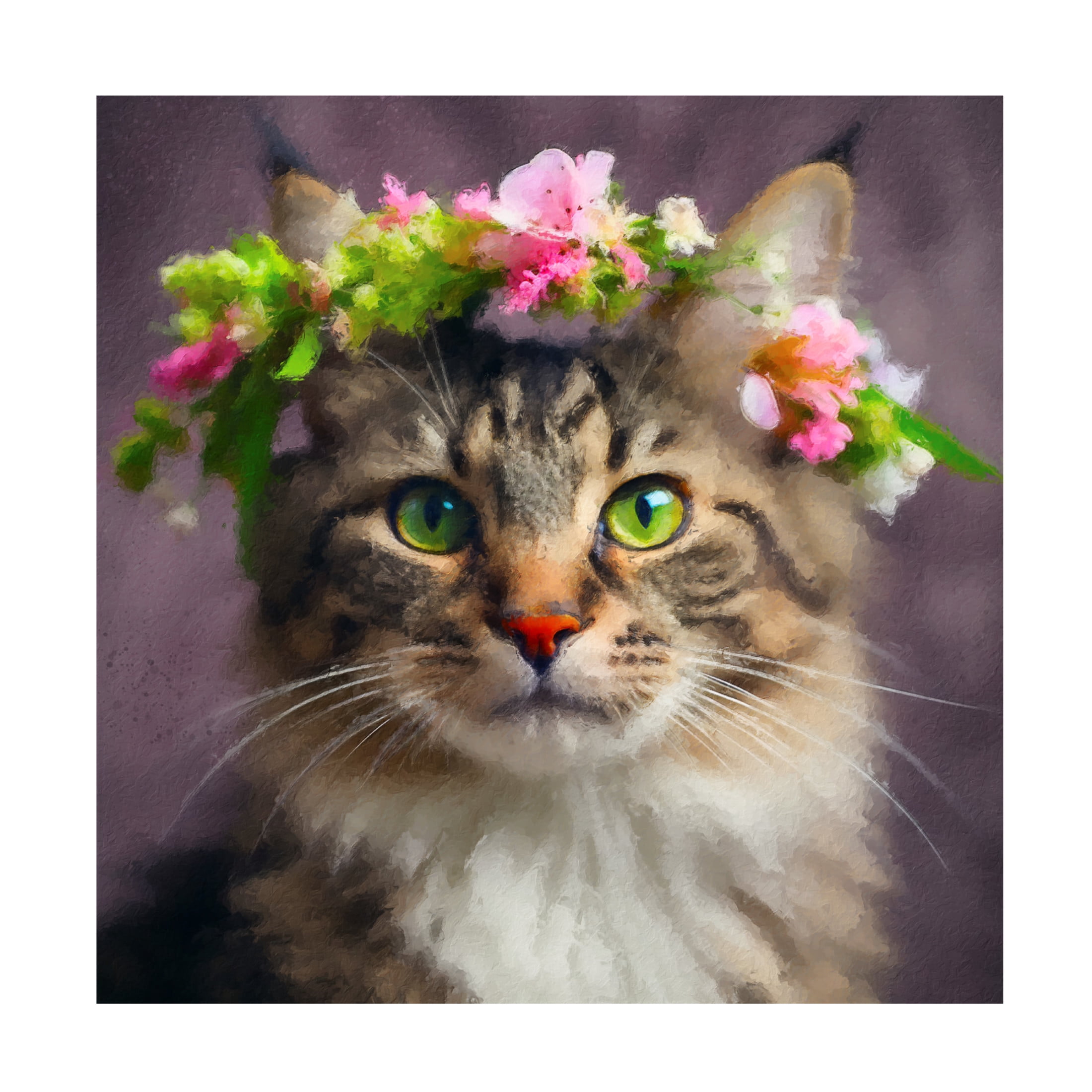 Canvas Wall Art - Sean Parnell 'Cat Flower 2' Wall Art for Living Room, Bedroom, or Office Décor by Trademark Fine Art - 24 x 24 Inches