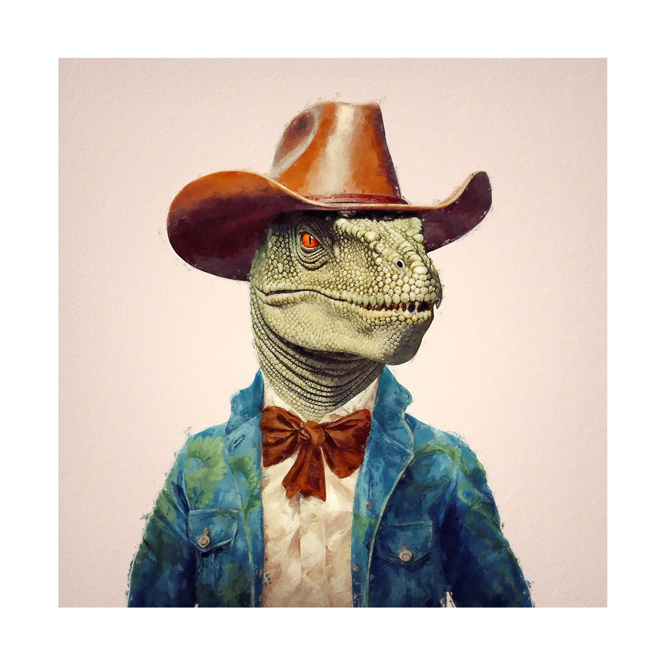 Canvas Wall Art - Sean Parnell 'Dino Cowboy 3' Wall Art for Living Room, Bedroom, or Office Décor by Trademark Fine Art - 24 x 24 Inches