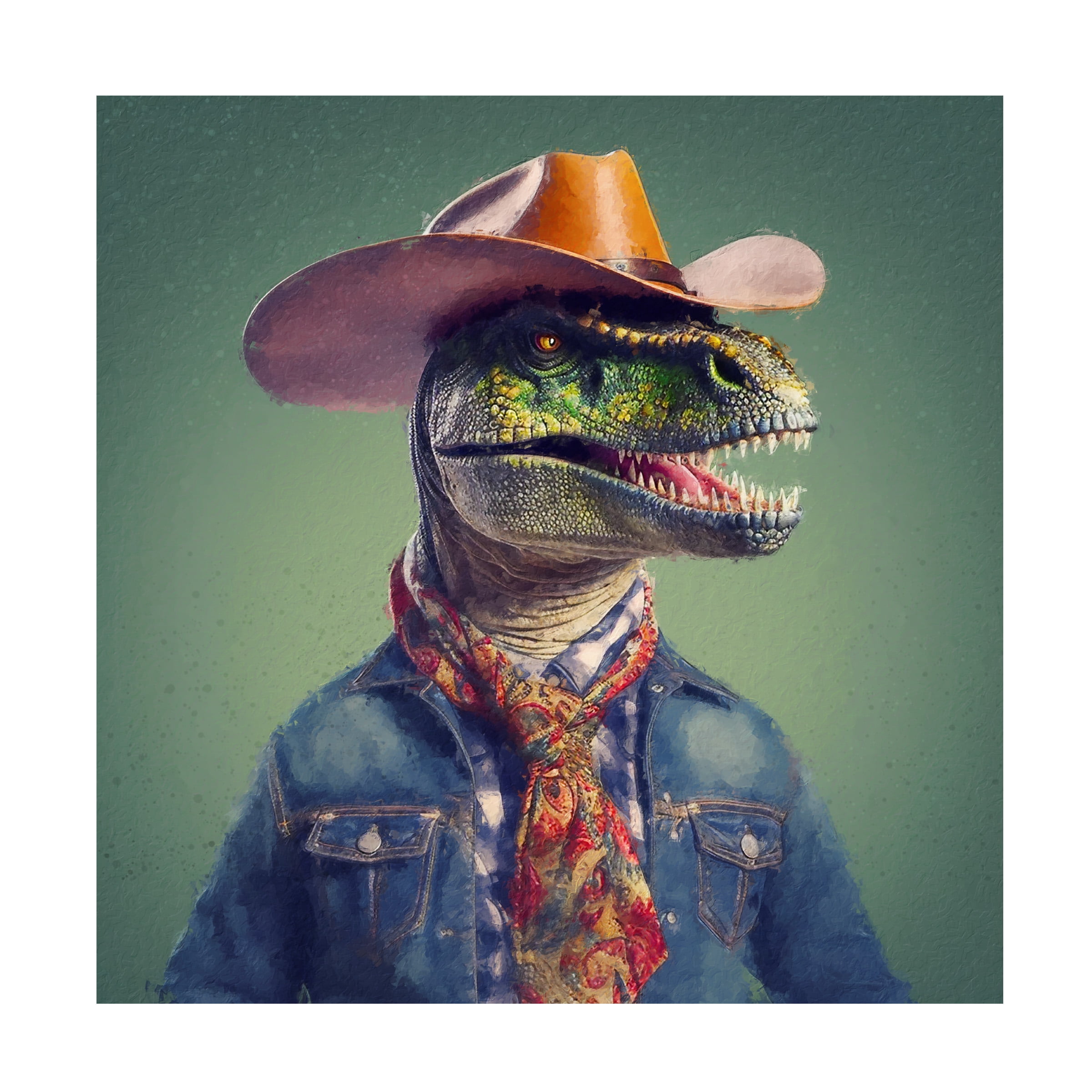 Canvas Wall Art - Sean Parnell 'Dino Cowboy' Wall Art for Living Room, Bedroom, or Office DÃ©cor by Trademark Fine Art - 14 x 14 Inches