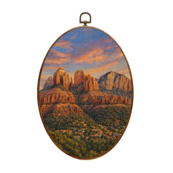 Canvas Wall Art Sedona Arizona Oval Framed Canvas Prints Vintage Wall Hanging Decor for Home Bathroom Decorations Gift for Mom Women 8.6"x11.4"