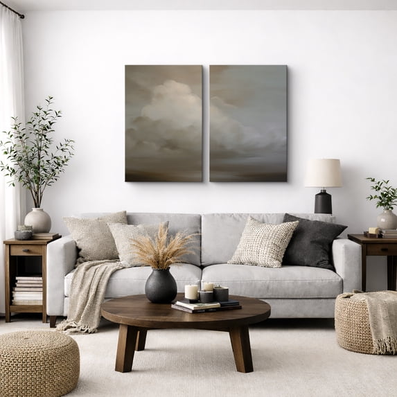 Canvas Wall Art Set of 2 Vintage Cloudy Sky Prints for Living Room Decoration - 16"x24" x 2