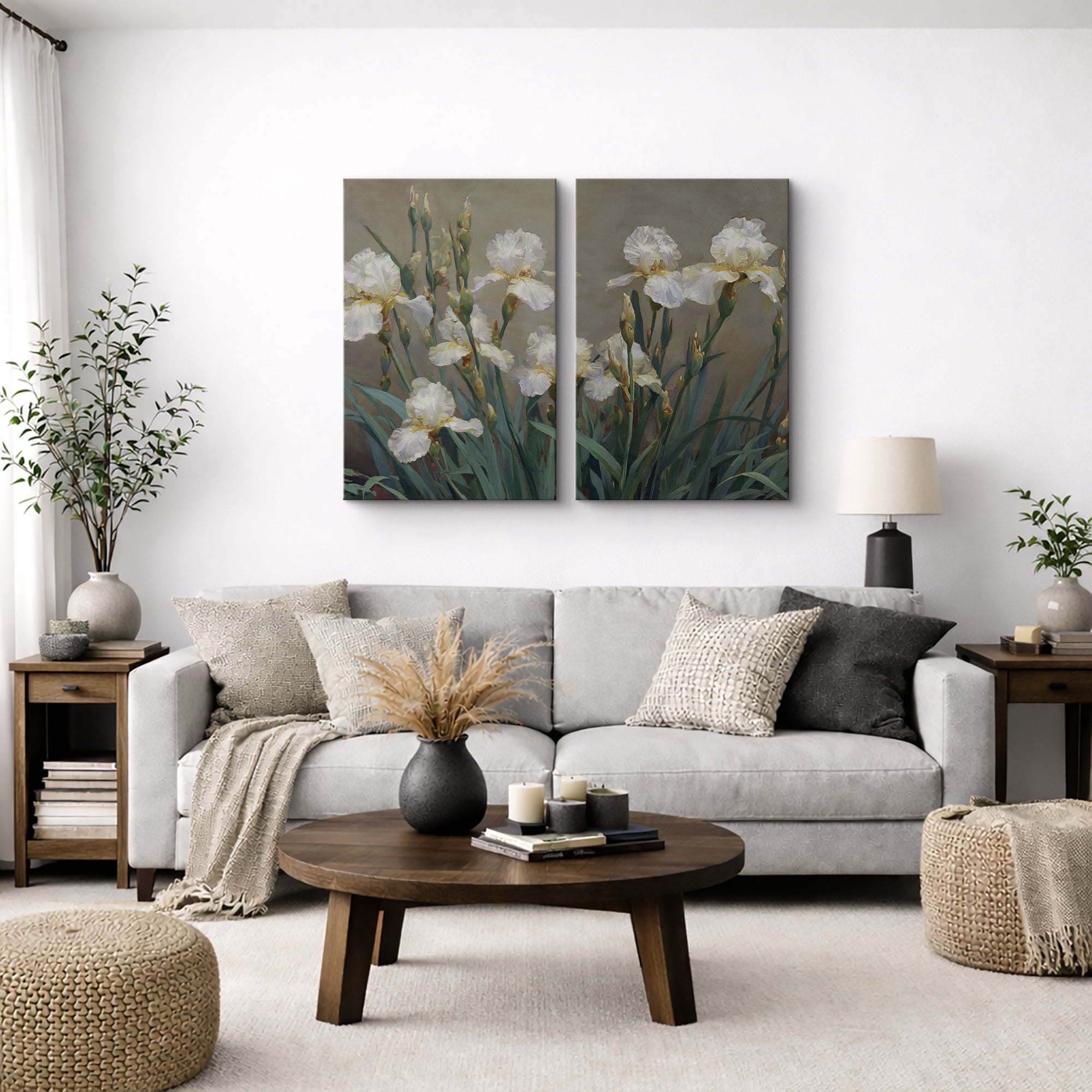 Framed Canvas Wall Art Set of 2 Vintage Floral Botanical Prints