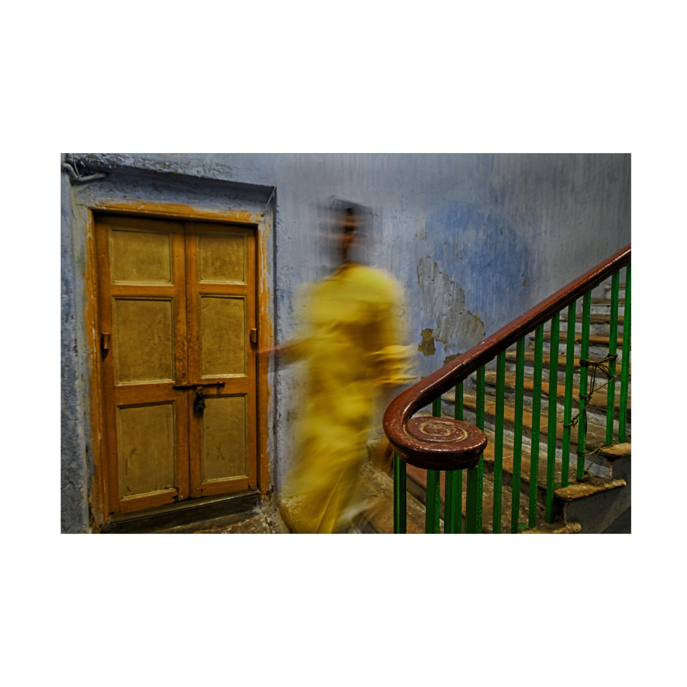 Canvas Wall Art - Shaibal Nandi 'Man In Stair Case' Wall Art for Living Room, Bedroom, or Office D?cor by Trademark Fine Art - 32 x 22 Inches