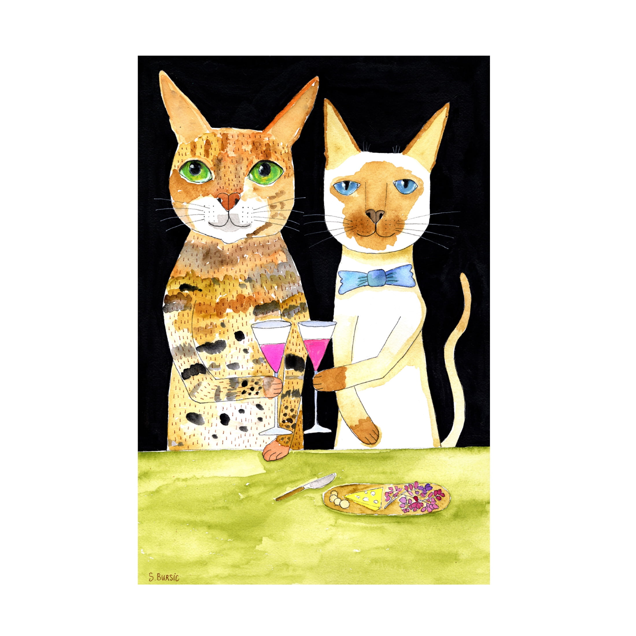Canvas Wall Art - Sharyn Bursic 'Cats Drinking Best Friends' Wall Art for Living Room, Bedroom, or Office D?cor by Trademark Fine Art - 30 x 47 Inches