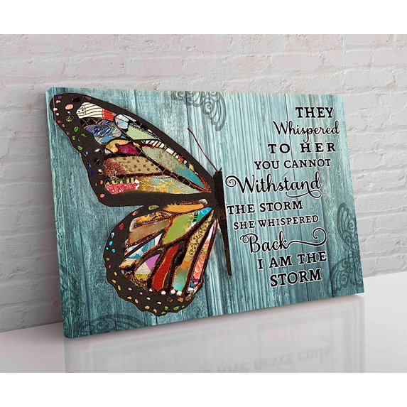 Canvas Wall Art She Whispered Back I Am The Storm Butterfly Poster Artwork Painting for Modern Living Room Office Decor Framed Ready to Hang 12''''x18''''