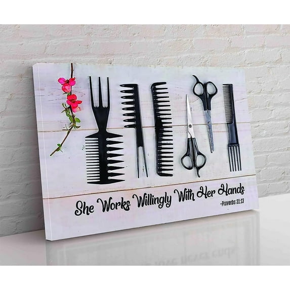 Canvas Wall Art She Works Willingly With Her Hands Poster Artwork Painting for Modern Living Room Office Decor Framed Ready to Hang 12''''x18''''