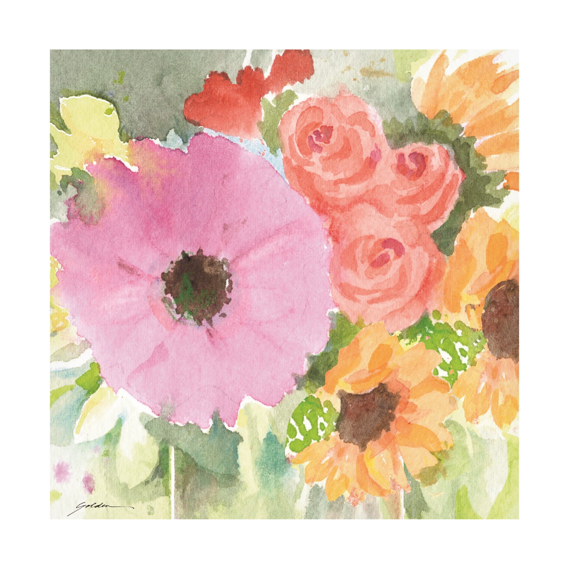 Canvas Wall Art - Sheila Golden 'The Birthday Bouquet #2' Wall Art for Living Room, Bedroom, or Office Décor by Trademark Fine Art - 35 x 35 Inches