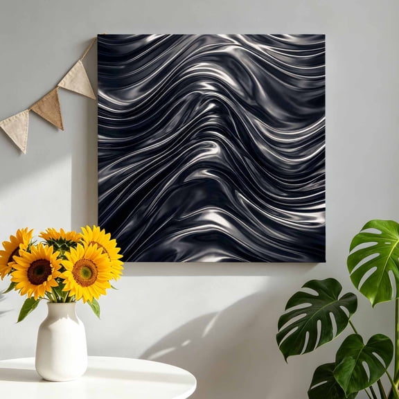 Canvas Wall Art Silver Grey Waves Canvas Art Print Modern Minimalist Abstract Ocean Lines Pictures Wall Decor for Living Room Bedroom Artwork Decorations Stretched Framed Ready to Hang 8"x8"