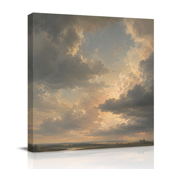 Canvas Wall Art, Sky Clouds Framed Canvas Prints for Bathroom Desk, Rustic Farmhouse Minimalist Nature Scenery Small Gallery Wrapped Wall Decor for Home Office, Gifts, 8"x8" Ship Next Day
