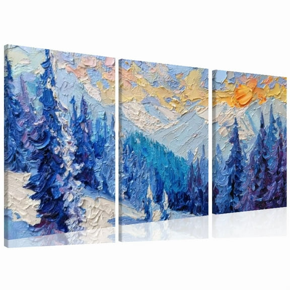 Canvas Wall Art Snowy Slope Modern Abstract Painting Framed Picture Living Room Bedroom Office Home Decoration High Quality Print on Canvas 12*16inch*3pcs