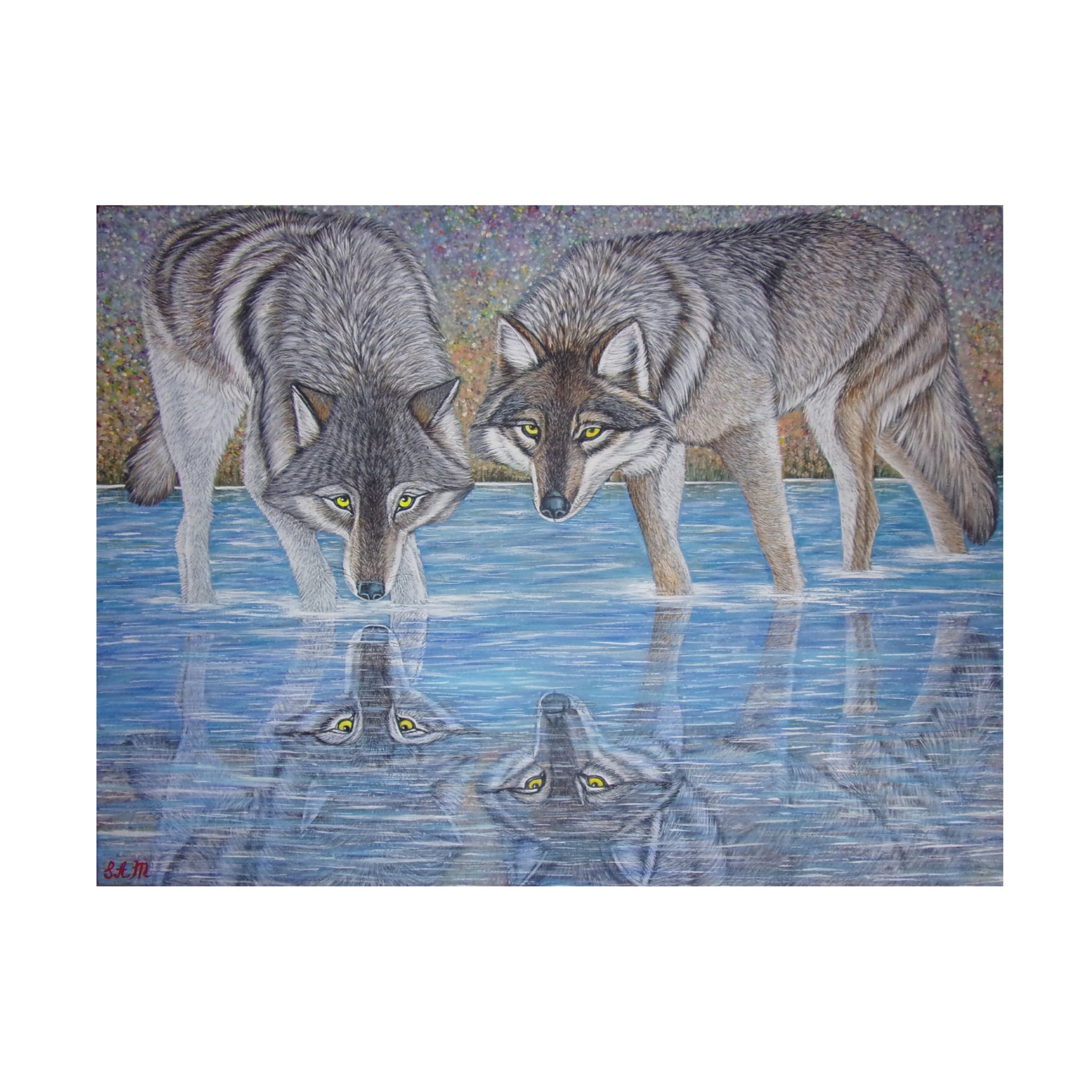 Canvas Wall Art - Sofya Mikeworth 'Wolves Reflection 2' Wall Art for Living Room, Bedroom, or Office Décor by Trademark Fine Art - 24 x 18 Inches