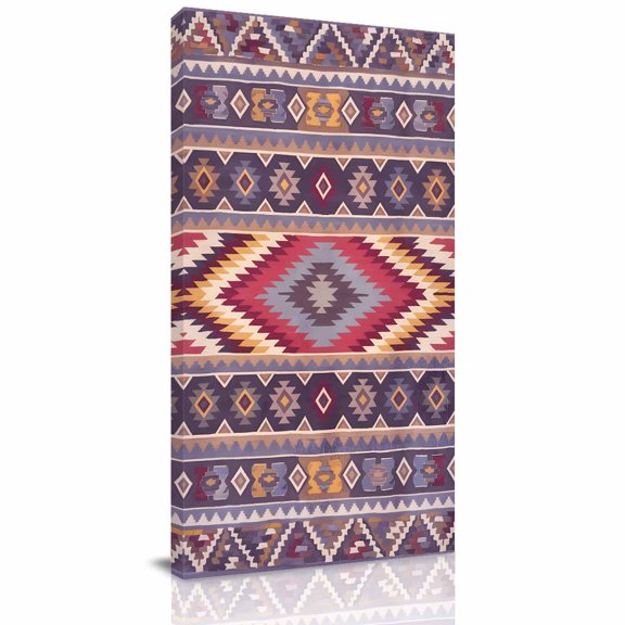 Canvas Wall Art, Southwest Aztec Framed Canvas Prints for Hallway Bedroom, Country Retro Ethnic Geometric Motifs Oversized Gallery Wrapped Wall Decor for Home Office, Gifts, 24"x48" Ship Next Day