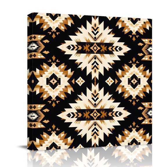 Canvas Wall Art, Southwestern Aztec Framed Canvas Prints for Bathroom Kitchen, Retro National Style Brown Abstract Gallery Wrapped Wall Decor for Home Office, Gifts, 10"x10" Ship Next Day