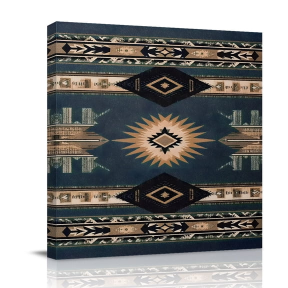 Canvas Wall Art Southwestern Style Canvas Art Print Tan Blue Stripes Arrowhead Geometric Pictures Wall Decor for Living Room Bedroom Artwork Decorations Stretched Framed Ready to Hang 8"x8"