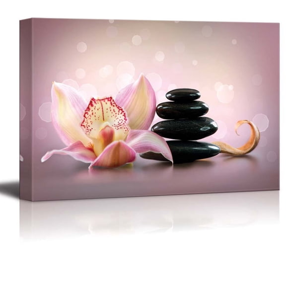 Canvas Wall Art - Spa Stones and Orchid Flower. Stone Massage | Modern Home Decor Canvas Prints Giclee Printing Wrapped & Ready to Hang - 32" x 48"