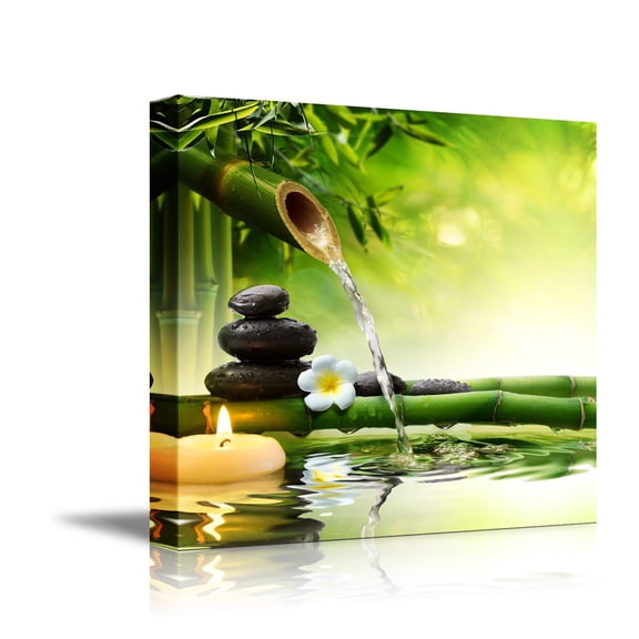 Canvas Wall Art - Spa Stones in Garden with Flow Water | Modern Home Decor Canvas Prints Giclee Printing Wrapped & Ready to Hang - 24" x 24"